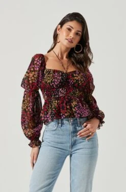 Bloomfield Floral Halter Long Sleeve Top 9 Bloomfield Floral Halter Long Sleeve Top -Dress Sales Store ACT17346 BLACKREDMULTIFLORAL 0443 4