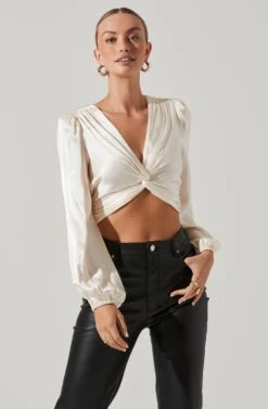 Nix Twist Front Long Sleeve Top 40 Nix Twist Front Long Sleeve Top -Dress Sales Store ACT17381 IVORY 3