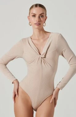 Reese Metallic Twist Front Bodysuit 16 Reese Metallic Twist Front Bodysuit -Dress Sales Store ACT17385 CREAMMETALLIC 3