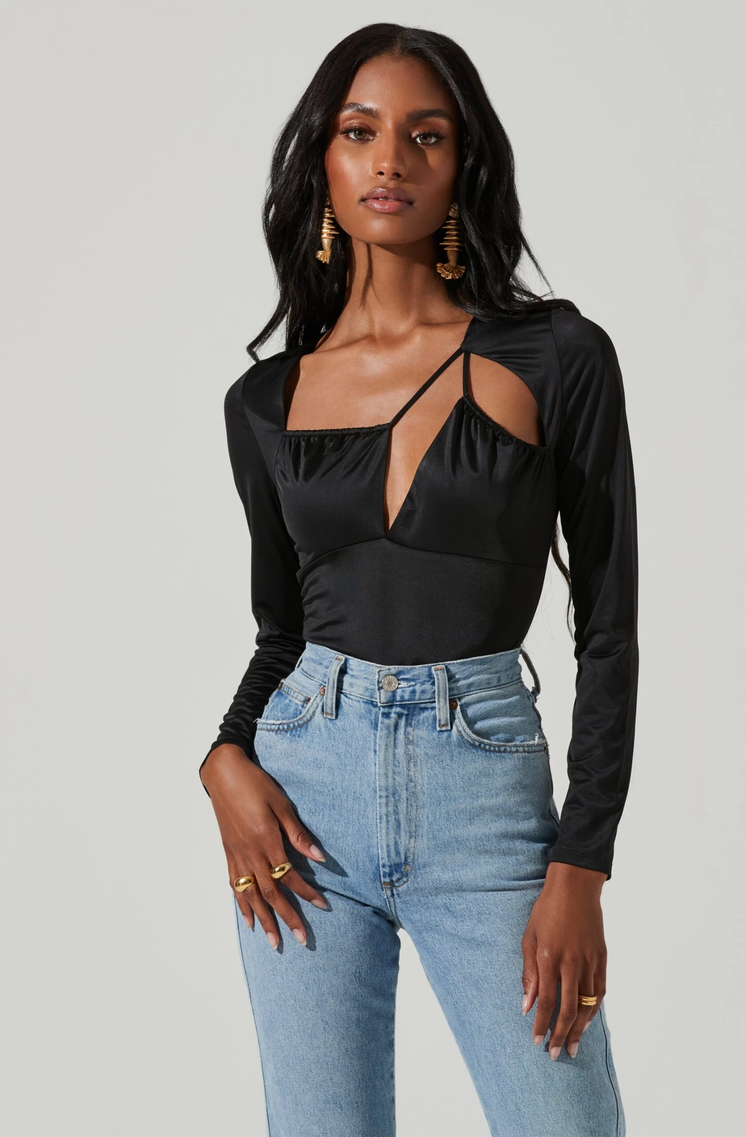 Lauren Satin Cutout Long Sleeve Bodysuit 3 Lauren Satin Cutout Long Sleeve Bodysuit