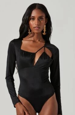 Lauren Satin Cutout Long Sleeve Bodysuit 16 Lauren Satin Cutout Long Sleeve Bodysuit -Dress Sales Store ACT17395 BLACK 3
