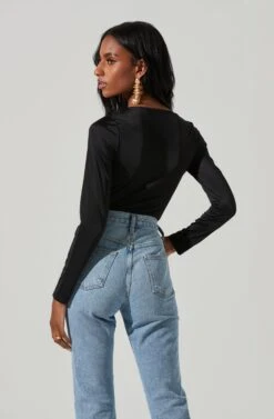 Lauren Satin Cutout Long Sleeve Bodysuit 19 Lauren Satin Cutout Long Sleeve Bodysuit -Dress Sales Store ACT17395 BLACK 5