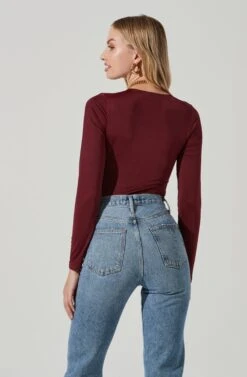 Lauren Satin Cutout Long Sleeve Bodysuit 25 Lauren Satin Cutout Long Sleeve Bodysuit -Dress Sales Store ACT17395 WINE 5