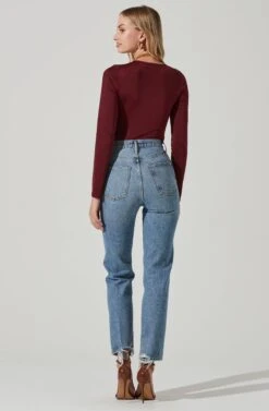 Lauren Satin Cutout Long Sleeve Bodysuit 24 Lauren Satin Cutout Long Sleeve Bodysuit -Dress Sales Store ACT17395 WINE 6