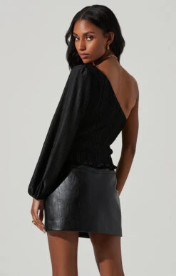 Zona Plisse One Shoulder Top 17 Zona Plisse One Shoulder Top -Dress Sales Store ACT17417 BLACK 3