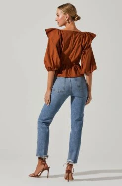 Gemma Ruffle Peplum Top 15 Gemma Ruffle Peplum Top -Dress Sales Store ACT17531 BROWN 5