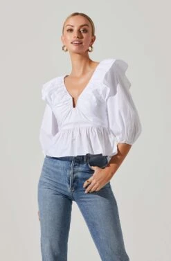 Gemma Ruffle Peplum Top 18 Gemma Ruffle Peplum Top -Dress Sales Store ACT17531 WHITE 2
