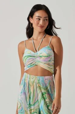 Savine Ruched Tie Dye Halter Top 9 Savine Ruched Tie Dye Halter Top -Dress Sales Store ACT17599 GREENSWIRL 3