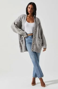Charli Cable Knit Oversized Cardigan Sweater 17 Charli Cable Knit Oversized Cardigan Sweater -Dress Sales Store ACT17626 GRAY 2
