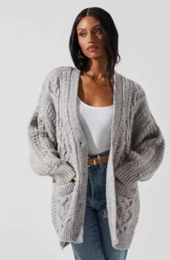 Charli Cable Knit Oversized Cardigan Sweater 16 Charli Cable Knit Oversized Cardigan Sweater -Dress Sales Store ACT17626 GRAY 4