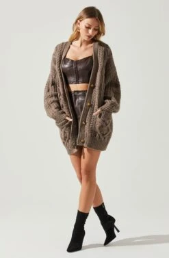 Charli Cable Knit Oversized Cardigan Sweater 23 Charli Cable Knit Oversized Cardigan Sweater -Dress Sales Store ACT17626 MOCHA 2