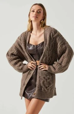 Charli Cable Knit Oversized Cardigan Sweater 22 Charli Cable Knit Oversized Cardigan Sweater -Dress Sales Store ACT17626 MOCHA 4