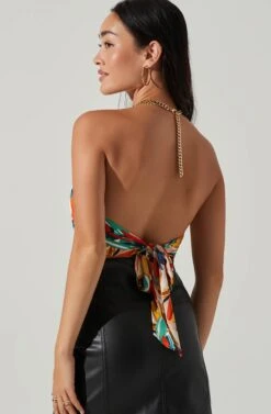 Evalina Abstract Print Halter Top 13 Evalina Abstract Print Halter Top -Dress Sales Store ACT17714 ORANGEGREENMULTI 5