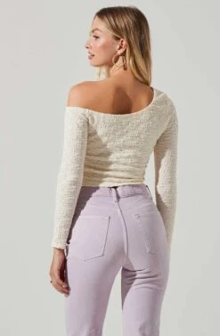 Finley Crinkled Off Shoulder Long Sleeve Crop Top 13 Finley Crinkled Off Shoulder Long Sleeve Crop Top -Dress Sales Store ACT17757 CREAM 3