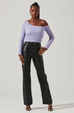 Finley Crinkled Off Shoulder Long Sleeve Crop Top 15 Finley Crinkled Off Shoulder Long Sleeve Crop Top -Dress Sales Store ACT17757 LILAC 1