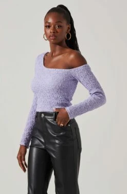 Finley Crinkled Off Shoulder Long Sleeve Crop Top 14 Finley Crinkled Off Shoulder Long Sleeve Crop Top -Dress Sales Store ACT17757 LILAC 2