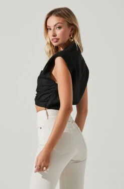 Kathlynn Front Twist Collared Top 19 Kathlynn Front Twist Collared Top -Dress Sales Store ACT17783 BLACK 4