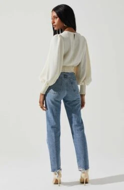 Wrenley Twist Front Puff Sleeve Top 30 Wrenley Twist Front Puff Sleeve Top -Dress Sales Store ACT17827 CREAM 5