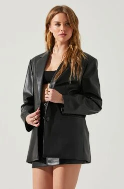 Ezra Faux Leather Oversized Blazer 10 Ezra Faux Leather Oversized Blazer -Dress Sales Store ACT17828 BLACK 2