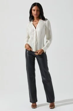 Laurel Satin Pleated Long Sleeve Top 34 Laurel Satin Pleated Long Sleeve Top -Dress Sales Store ACT17840P CREAM 1