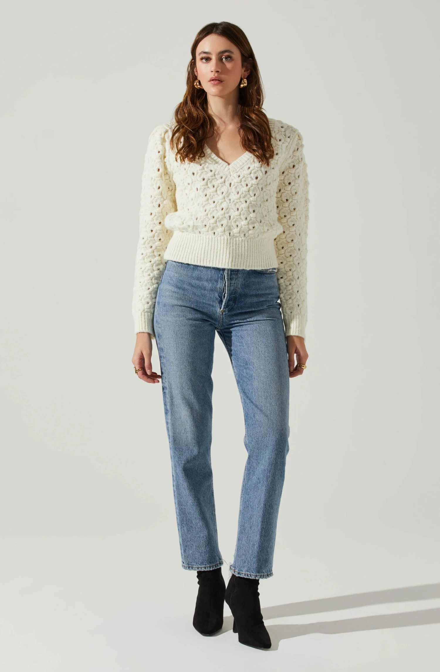 Bianca V Neck Pointelle Sweater 4 Bianca V Neck Pointelle Sweater - Image 2