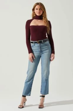 Izabella Turtleneck Cutout Sweater 21 Izabella Turtleneck Cutout Sweater -Dress Sales Store ACT17888 WINE 2