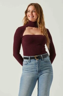 Izabella Turtleneck Cutout Sweater 22 Izabella Turtleneck Cutout Sweater -Dress Sales Store ACT17888 WINE 4