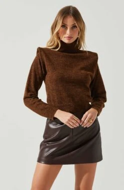 Daleyza Padded Shoulder Turtleneck Sweater 20 Daleyza Padded Shoulder Turtleneck Sweater -Dress Sales Store ACT17899 BROWN 4
