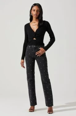 Rylee Twist Front Cutout Sweater 27 Rylee Twist Front Cutout Sweater -Dress Sales Store ACT17919 BLACK 1