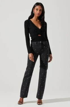 Rylee Twist Front Cutout Sweater 29 Rylee Twist Front Cutout Sweater -Dress Sales Store ACT17919 BLACK 2