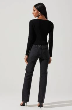 Rylee Twist Front Cutout Sweater 30 Rylee Twist Front Cutout Sweater -Dress Sales Store ACT17919 BLACK 5