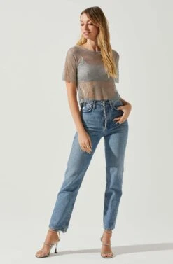 Mckay Rhinestone Mesh Short Sleeve Top 17 Mckay Rhinestone Mesh Short Sleeve Top -Dress Sales Store ACT18042 GREY 2