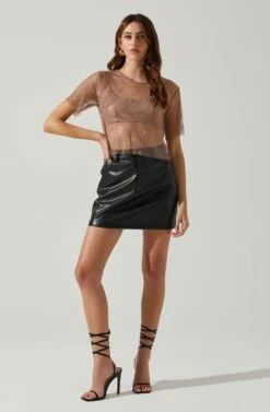 Mckay Rhinestone Mesh Short Sleeve Top 22 Mckay Rhinestone Mesh Short Sleeve Top -Dress Sales Store ACT18042 TAUPE 1