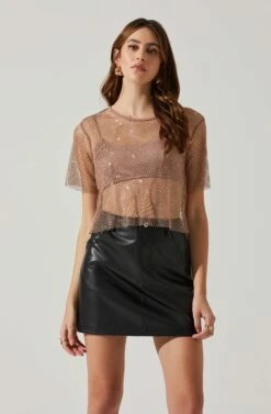 Mckay Rhinestone Mesh Short Sleeve Top 20 Mckay Rhinestone Mesh Short Sleeve Top -Dress Sales Store ACT18042 TAUPE 2