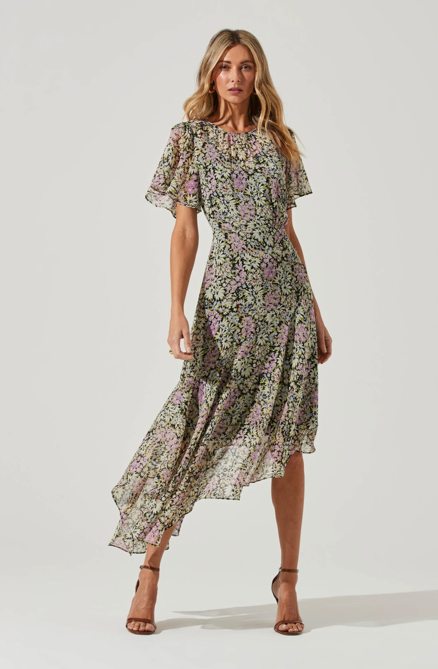 Flutter Sleeve Asymmetrical Floral Maxi Dress 15 Flutter Sleeve Asymmetrical Floral Maxi Dress - Image 13