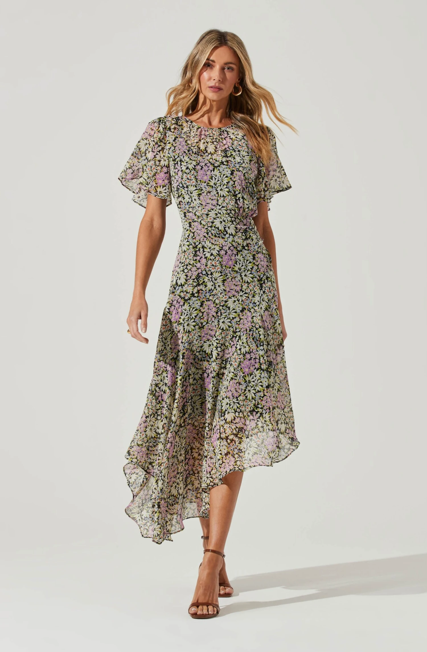 Flutter Sleeve Asymmetrical Floral Maxi Dress 16 Flutter Sleeve Asymmetrical Floral Maxi Dress - Image 14