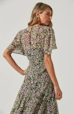 Flutter Sleeve Asymmetrical Floral Maxi Dress 37 Flutter Sleeve Asymmetrical Floral Maxi Dress -Dress Sales Store ADR100436 BLACKDAISYFLORAL 6