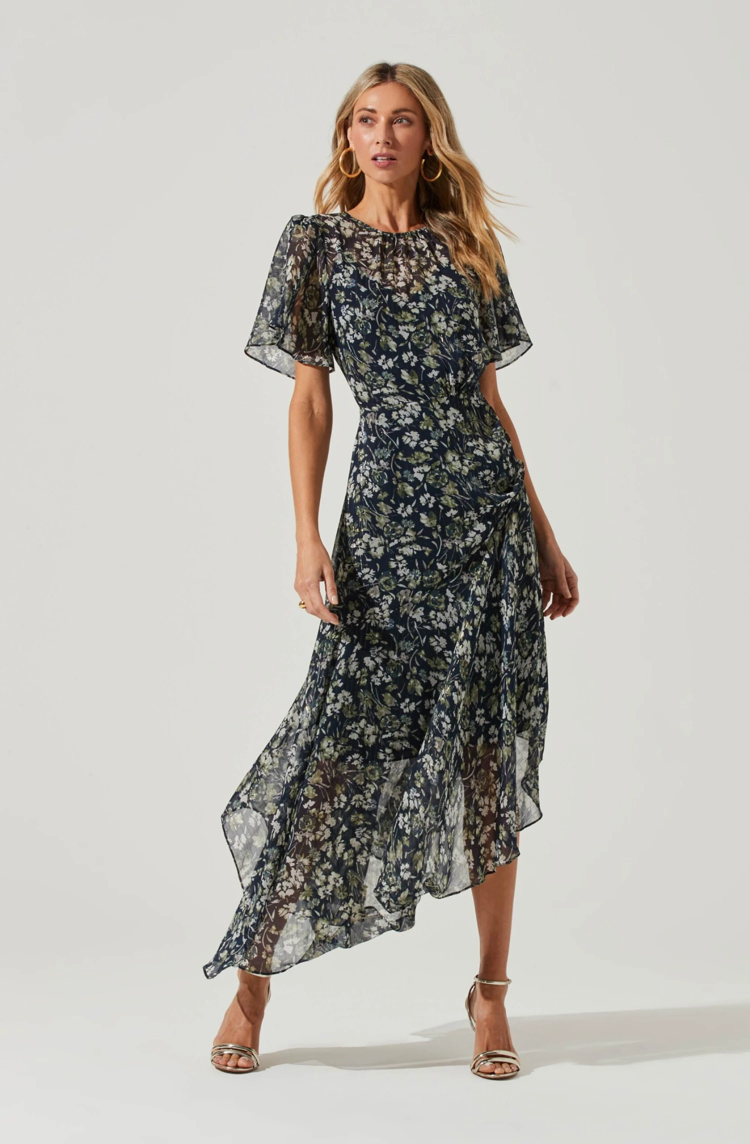 Flutter Sleeve Asymmetrical Floral Maxi Dress 21 Flutter Sleeve Asymmetrical Floral Maxi Dress - Image 19