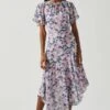 Flutter Sleeve Asymmetrical Floral Maxi Dress 2 Flutter Sleeve Asymmetrical Floral Maxi Dress -Dress Sales Store ADR100436 PINKBLUEFLORAL 1