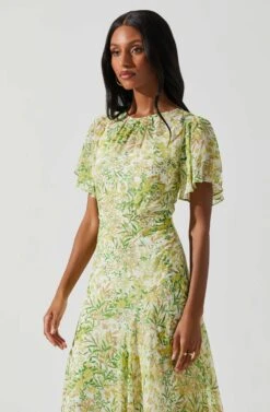 Flutter Sleeve Asymmetrical Floral Maxi Dress 31 Flutter Sleeve Asymmetrical Floral Maxi Dress -Dress Sales Store ADR100436 YELLOWGREENFLORAL 3