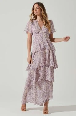 Tayla Floral Tiered Midi Dress 10 Tayla Floral Tiered Midi Dress -Dress Sales Store ADR100686B PINKLAVENDERFLORAL 1
