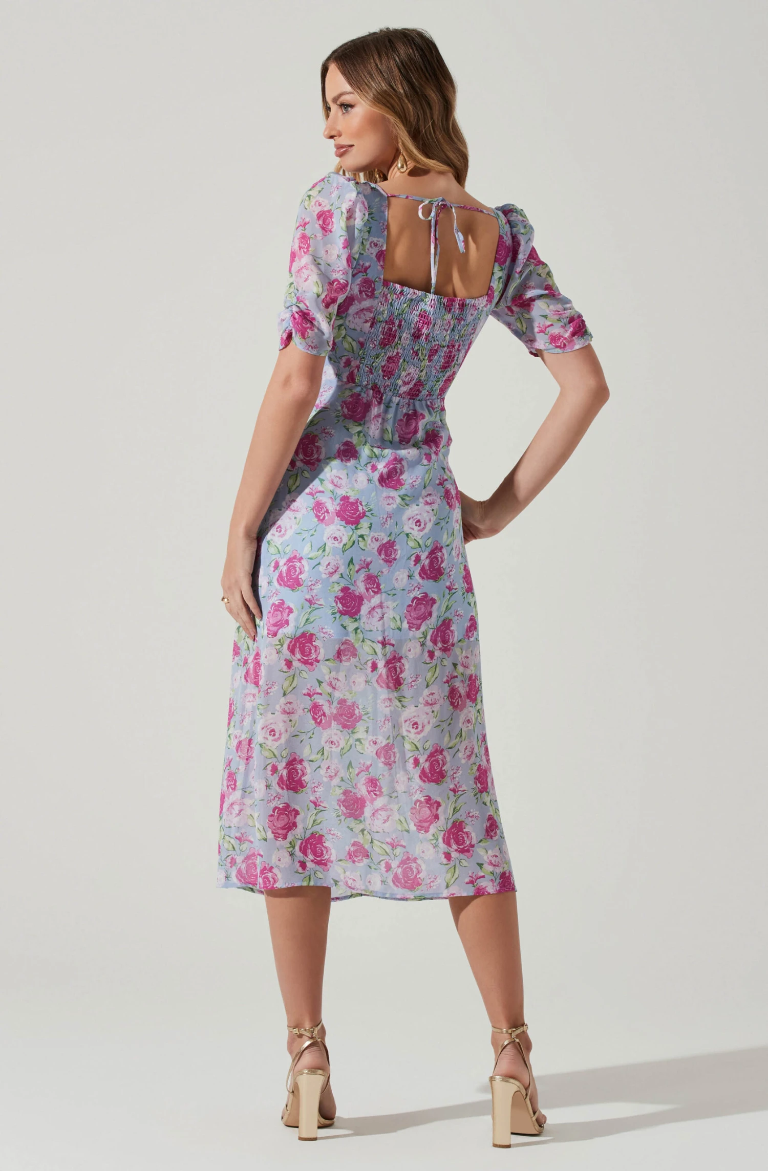 Floral Front Slit Milkmaid Midi Dress 8 Floral Front Slit Milkmaid Midi Dress - Image 6