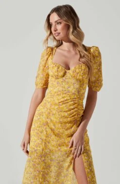 Floral Front Slit Milkmaid Midi Dress 21 Floral Front Slit Milkmaid Midi Dress -Dress Sales Store ADR100913 YELLOWPURPLEFLORAL 3