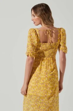 Floral Front Slit Milkmaid Midi Dress 24 Floral Front Slit Milkmaid Midi Dress -Dress Sales Store ADR100913 YELLOWPURPLEFLORAL 5