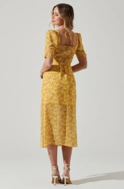 Floral Front Slit Milkmaid Midi Dress 25 Floral Front Slit Milkmaid Midi Dress -Dress Sales Store ADR100913 YELLOWPURPLEFLORAL 6