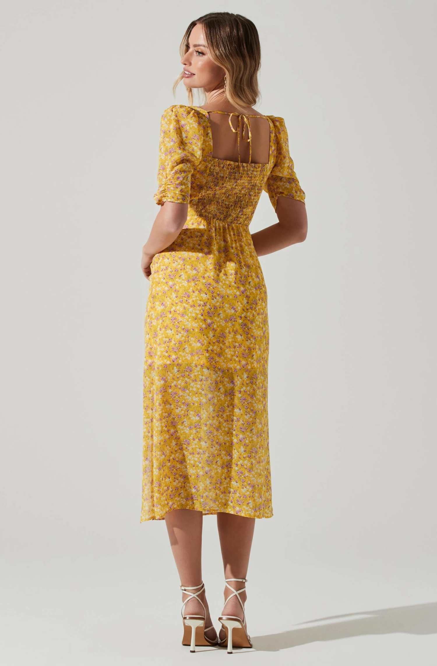 Floral Front Slit Milkmaid Midi Dress 14 Floral Front Slit Milkmaid Midi Dress - Image 12