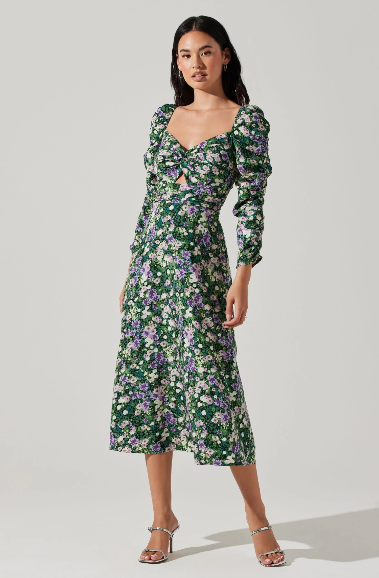 Floral Long Sleeve Twist Keyhole Front Midi Dress 5 Floral Long Sleeve Twist Keyhole Front Midi Dress - Image 3