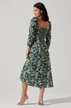 Floral Long Sleeve Twist Keyhole Front Midi Dress 13 Floral Long Sleeve Twist Keyhole Front Midi Dress -Dress Sales Store ADR100972 GREENPURPLEFLORAL 6