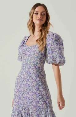 Floral Short Sleeve Asymmetrical Hem Midi Dress -Dress Sales Store ADR101039 PURPLEMULTIFLORAL 4