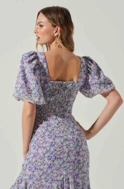 Floral Short Sleeve Asymmetrical Hem Midi Dress -Dress Sales Store ADR101039 PURPLEMULTIFLORAL 5